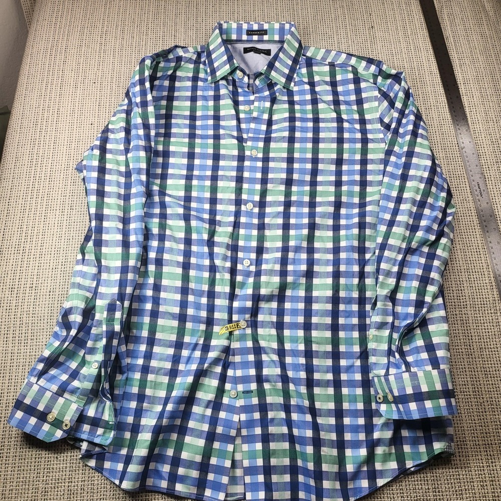 Banana Republic Dress Shirt Mens XL Blue Plaid Slim Fit Non Iron Long Sleeve
